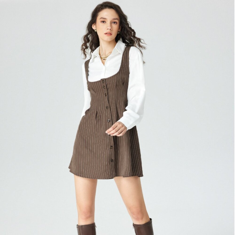 NWT CIDER Chocolate Pinstripe Women's Dress SZ Medium